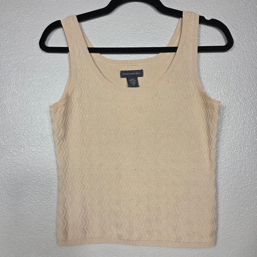 Banana Republic 100% Cotton Pointelle Knit Tank Top XS Beige
